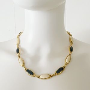 Vintage 1980s CLOISONNÉ enamelled short chain necklace vintage goldtone necklace